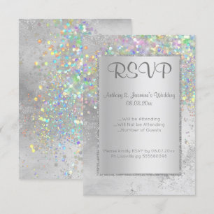INVITATION ELEGANT MARBRE D'ARGENT HOLOGRAPHIQUE RSVP