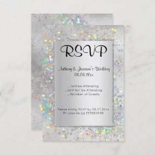 INVITATION ELEGANT MARBRE D'ARGENT HOLOGRAPHIQUE RSVP