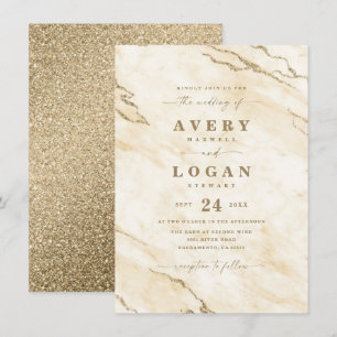Invitation Elégant marbre jaune & or et Mariage de Parties sc