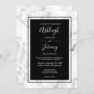Invitation Élégant marbre moderne noir blanc Mariage