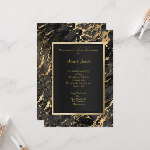 INVITATION ÉLÉGANT MARBRE NOIR OR METALLIQUE MARIAGE