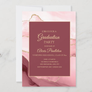 Invitation Élégant marbre rose Or Agate Graduation 5"X7"