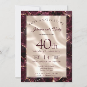 Invitation Élégant Marbre Rubis 40e Anniversaire de Mariage