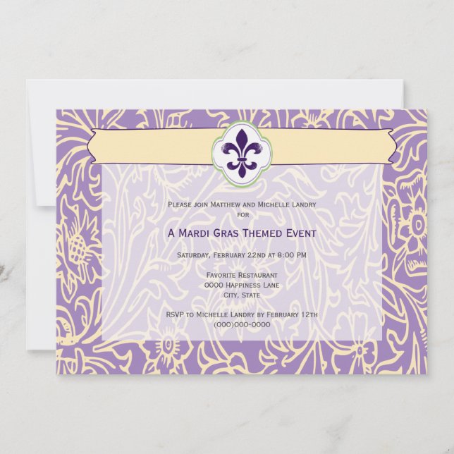 Invitation Elégant Mardi Gras Fleur de Lis Événement (Devant)