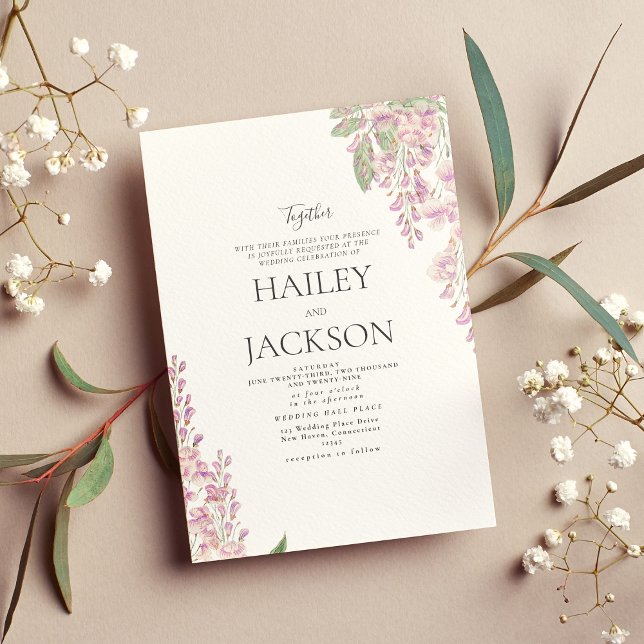 Invitation Élégant mariage à fleurs blanc vert rose (Elegant white green pink hyacinth floral wedding invitation)