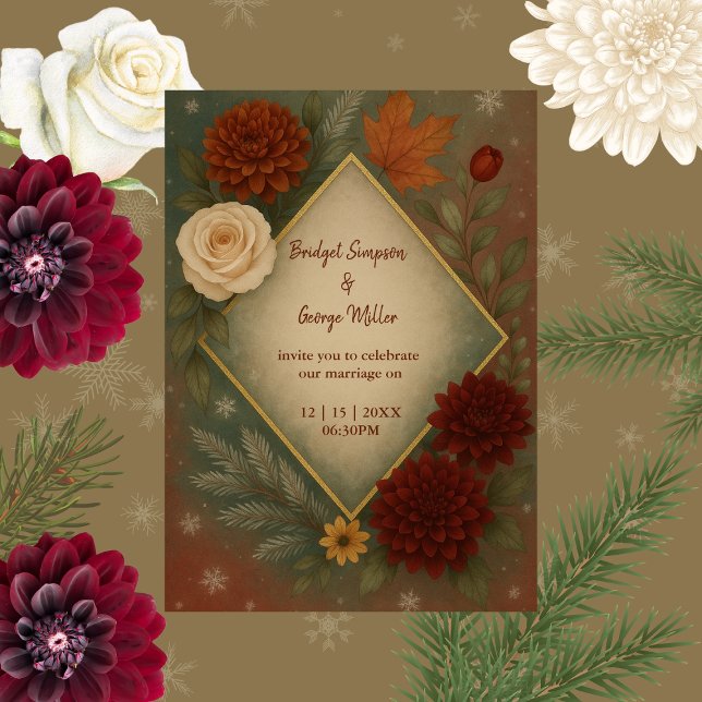 Invitation élégant mariage à fleurs d'automne (Créateur téléchargé)