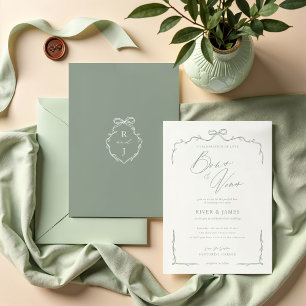 Invitation Élégant Mariage à main verte et à ruban