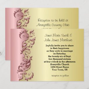 Invitation Élégant Mariage à saveur mauve-or rose