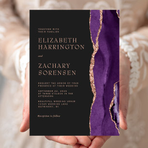 Invitation Élégant Mariage Agate Violet Or Rose