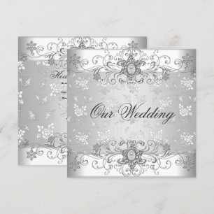 Invitation Elégant mariage Argent Blanc Diamant Joyau Dentell