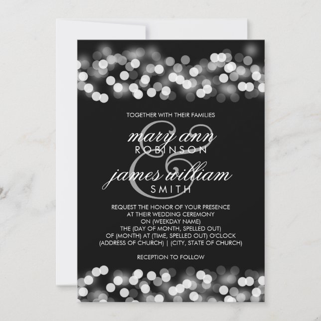 Invitation Elégant Mariage Argent Hollywood Glam (Devant)