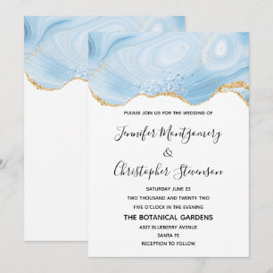Invitation Élégant Mariage Arrière - plan Blue and Gold Agate