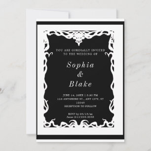 Invitation Elégant Mariage Art déco noir et blanc