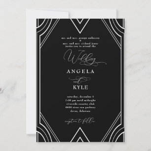 Invitation Elégant Mariage Art Déco noir et blanc