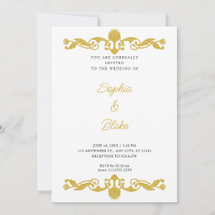 Invitation Elégant Mariage Art déco or et blanc