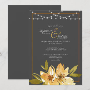 Invitation Élégant mariage au charbon gris, jaune et cuivre