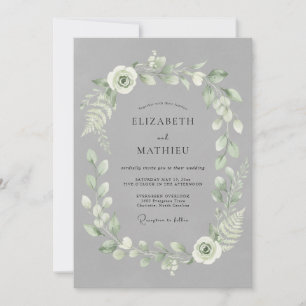 Invitation Élégant Mariage au Feuillage Gris Ardoise