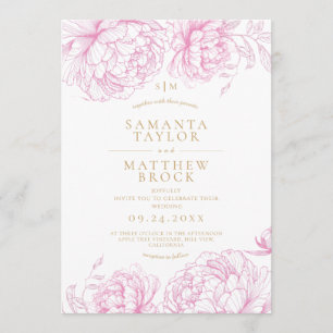 Invitation Élégant mariage aux pivoines roses