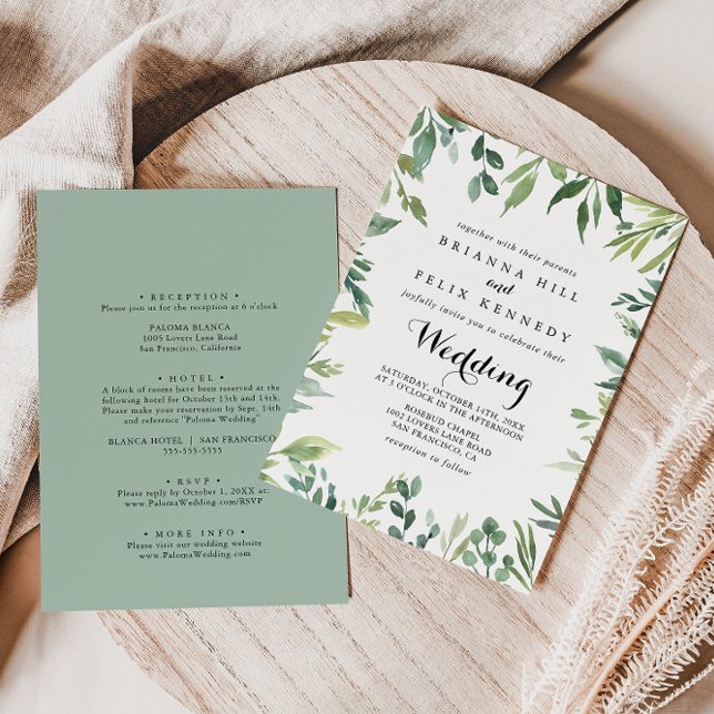 Invitation Élégant Mariage avant et arrière du feuillage Trop (Créateur téléchargé)