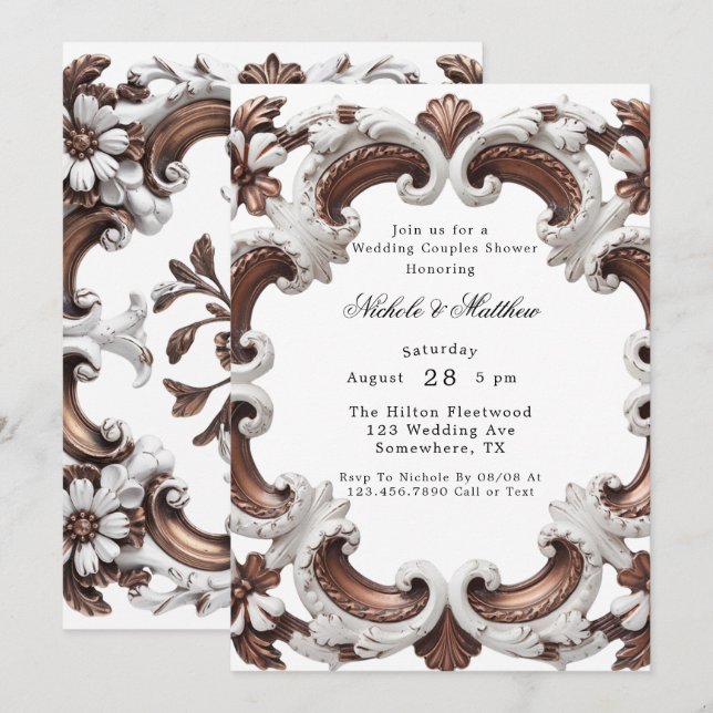 Invitation Elégant Mariage baroque Couples Douche (Devant / Derrière)
