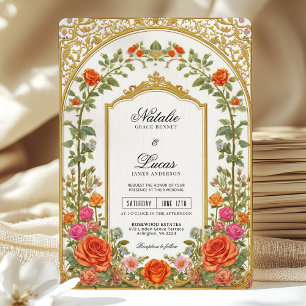 Invitation Élégant Mariage baroque rose orange clair