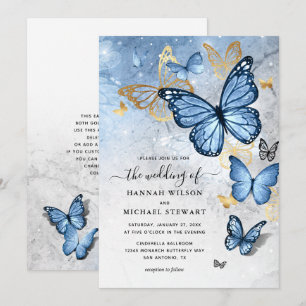 Invitation Elégant Mariage Bébé Bleu Bleu Beurre Or