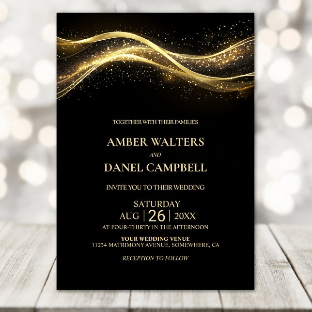 Invitation Élégant Mariage Black Gold (Créateur téléchargé)