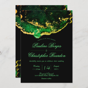 Invitation Élégant Mariage Black Green Gold