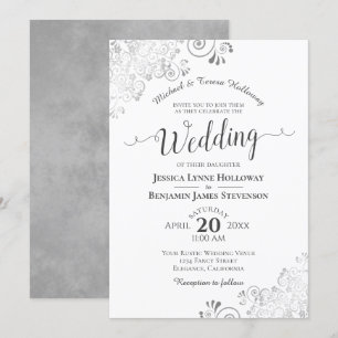 Invitation Élégant Mariage blanc blanc traditionnel de dentel