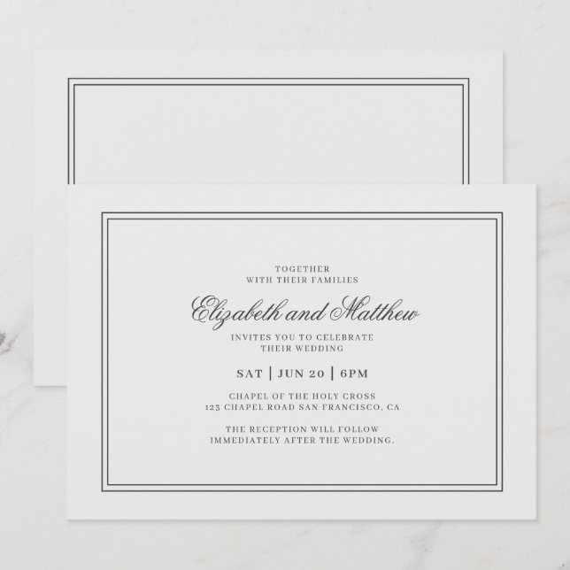Invitation Élégant Mariage blanc classique simple (Devant / Derrière)