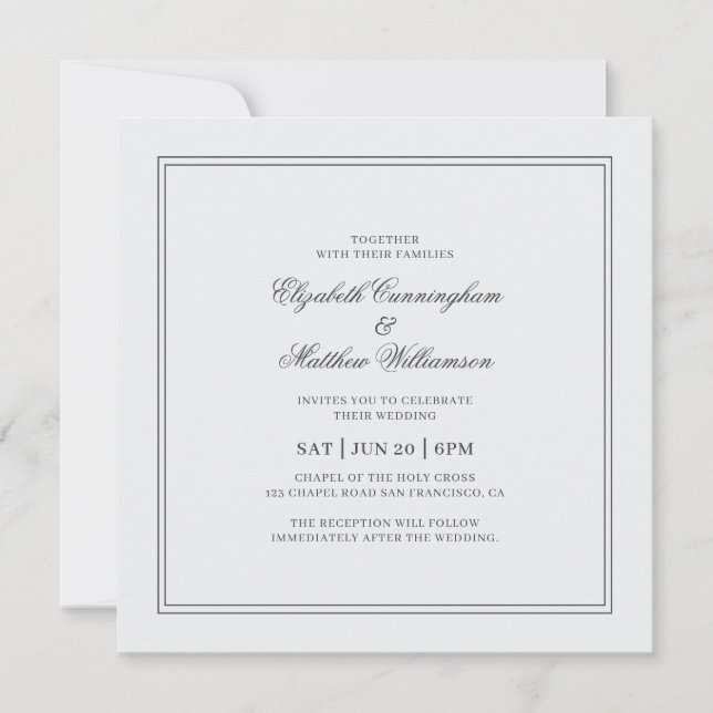Invitation Élégant Mariage blanc classique simple (Devant)