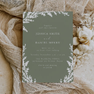 Invitation Élégant Mariage blanc de la feuille Boho Sage vert