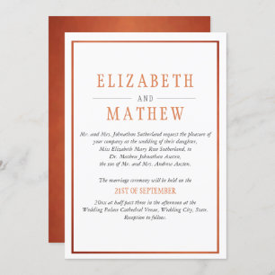 Invitation Élégant Mariage blanc en cuivre orange moderne