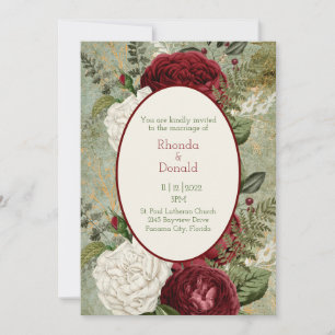 Invitation Élégant Mariage blanc et rouge foncé
