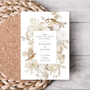 Invitation Elégant Mariage Blanc Floral Terme Enregistrer La