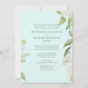 Invitation Élégant Mariage blanc Hydrangea Seafoam IV