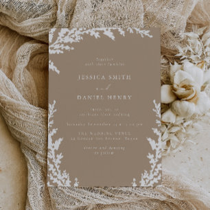 Invitation Élégant Mariage blanc pâle Boho Leaf