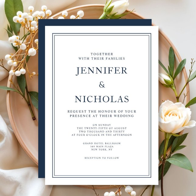 Invitation Élégant Mariage bleu de marine (Elegant Formal Navy Blue Wedding Invitation)
