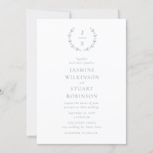 Invitation Elégant Mariage bleu Dusty