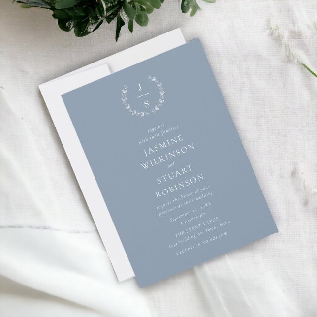 Invitation Elégant Mariage bleu Dusty (Créateur téléchargé)