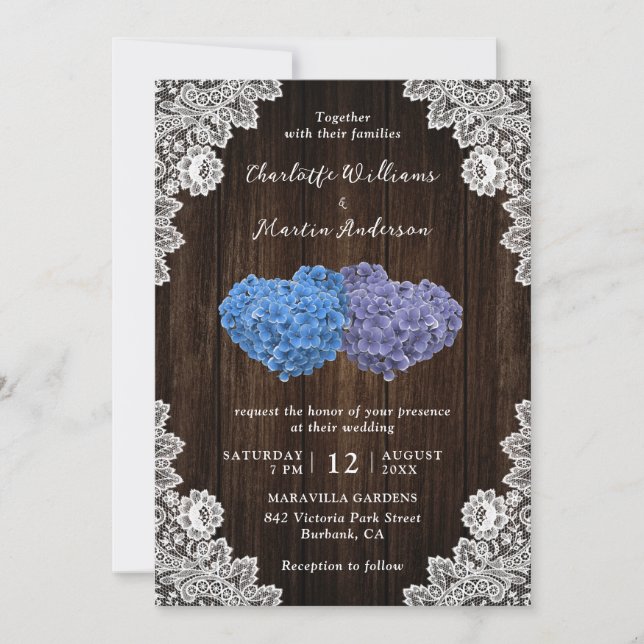 Invitation Élégant Mariage bleu et violet (Devant)