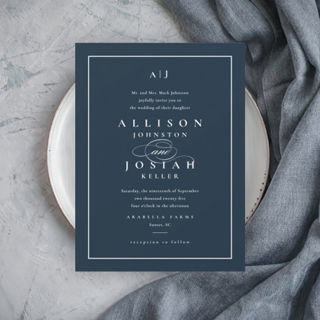 Invitation Elégant Mariage bleu marine (Créateur téléchargé)