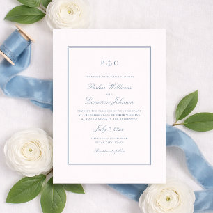 Invitation Élégant Mariage Bleu Poussiéreux Ancre Marine