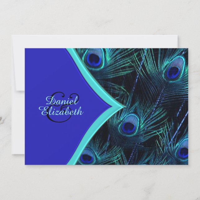 Invitation Élégant Mariage bleu Turquoise et bleu royal Peaco (Devant)