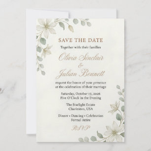 Invitation Élégant mariage bohème avec verdure et fleurs beig