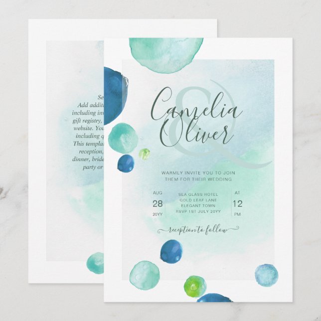 Invitation Elégant Mariage Boho en verre marin (Devant / Derrière)