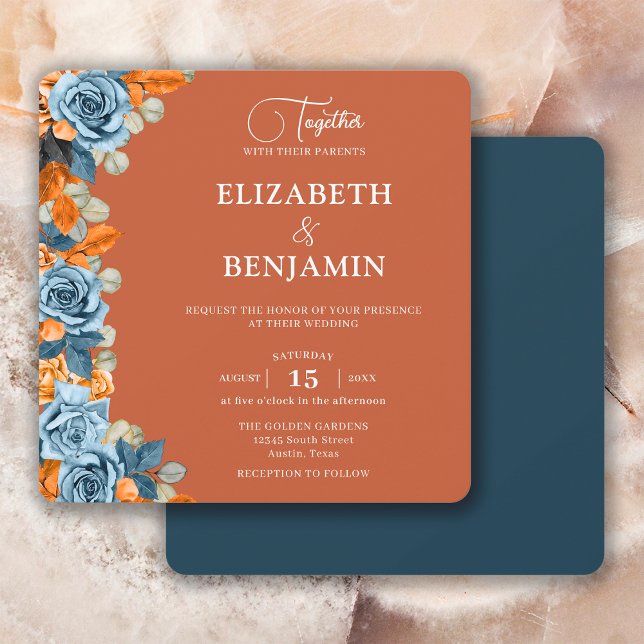 Invitation Elégant Mariage Boho Marine Et Rust Dark Terracota (Créateur téléchargé)