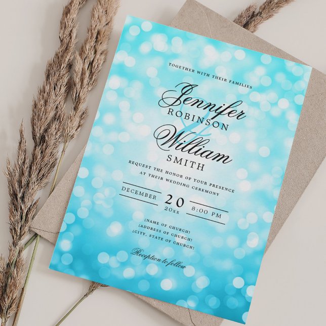 Invitation Elégant Mariage Bokeh Lumières Romantique Turquois (Elegant Wedding Bokeh Lights Romantic Turquoise Invitation)