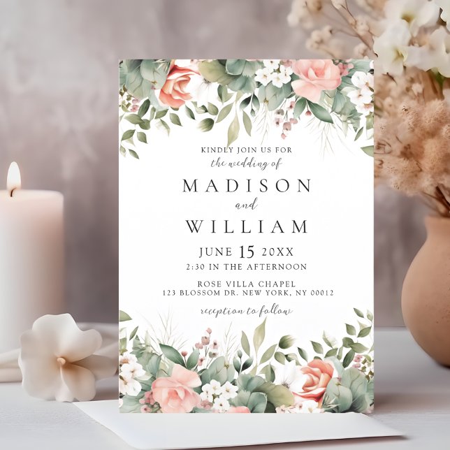 Invitation Élégant Mariage botanique de la pêche florale (Créateur téléchargé)