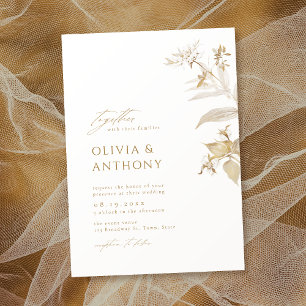 Invitation Élégant Mariage botanique moderne or